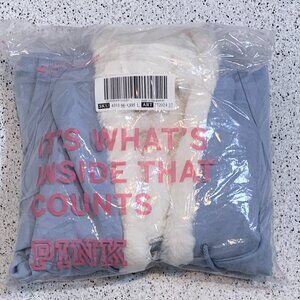 Victoria's Secret PINK Ivy Fleece Half-zip HOODIE Sweatshirt Faux Fur Icy Blue L